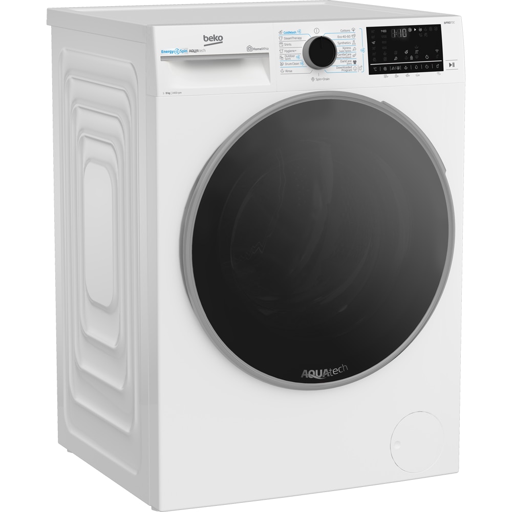 Masina de spalat rufe frontala BEKO B7WFU69418WB2 ES, EnergySpin, SteamCure, 9 kg, 1400rpm, Clasa A, Wi-Fi, alb