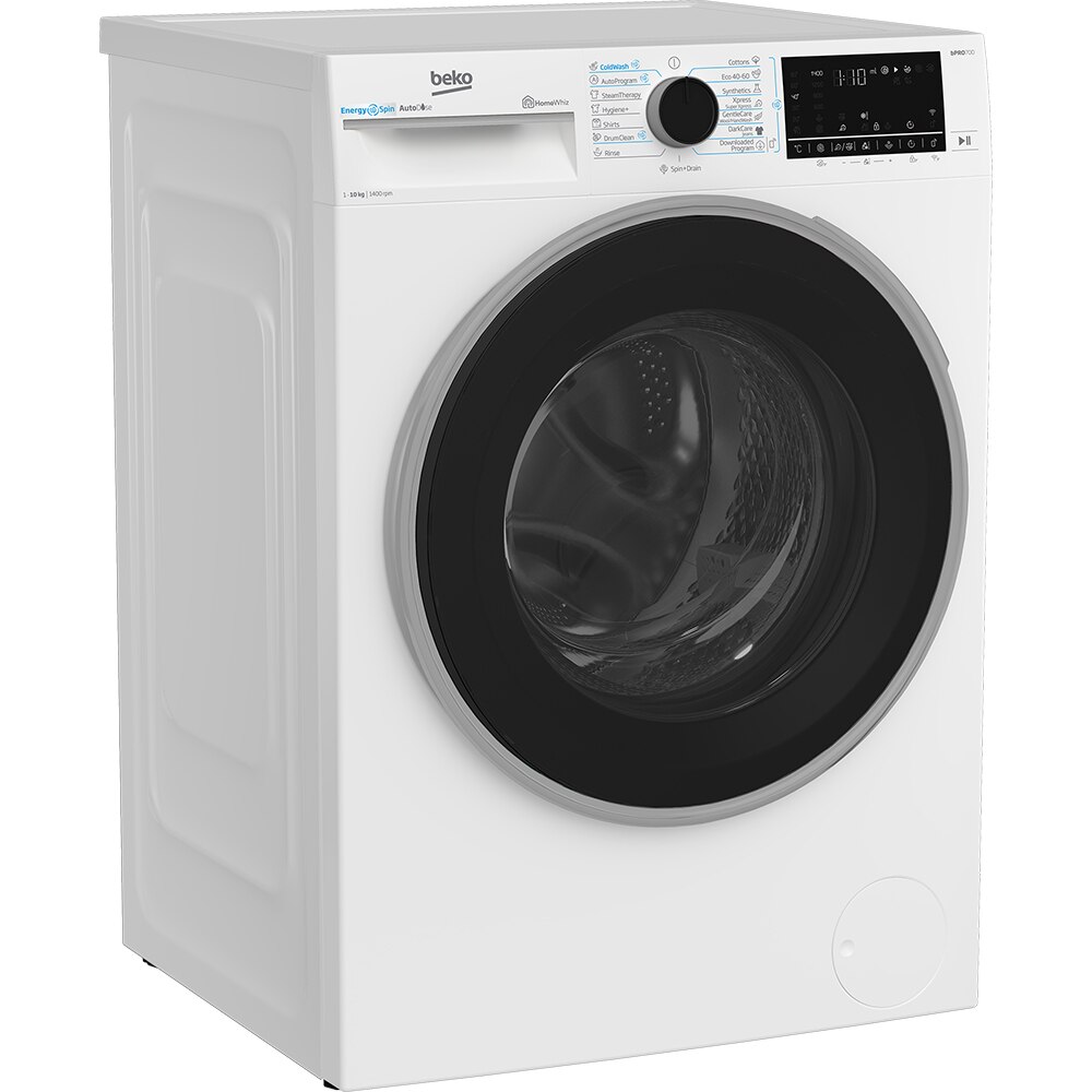 Masina de spalat rufe frontala BEKO B7WFU810416WB2 ES, EnergySpin, SteamCure, 10 kg, 1400rpm, Clasa A, Wi-Fi, alb