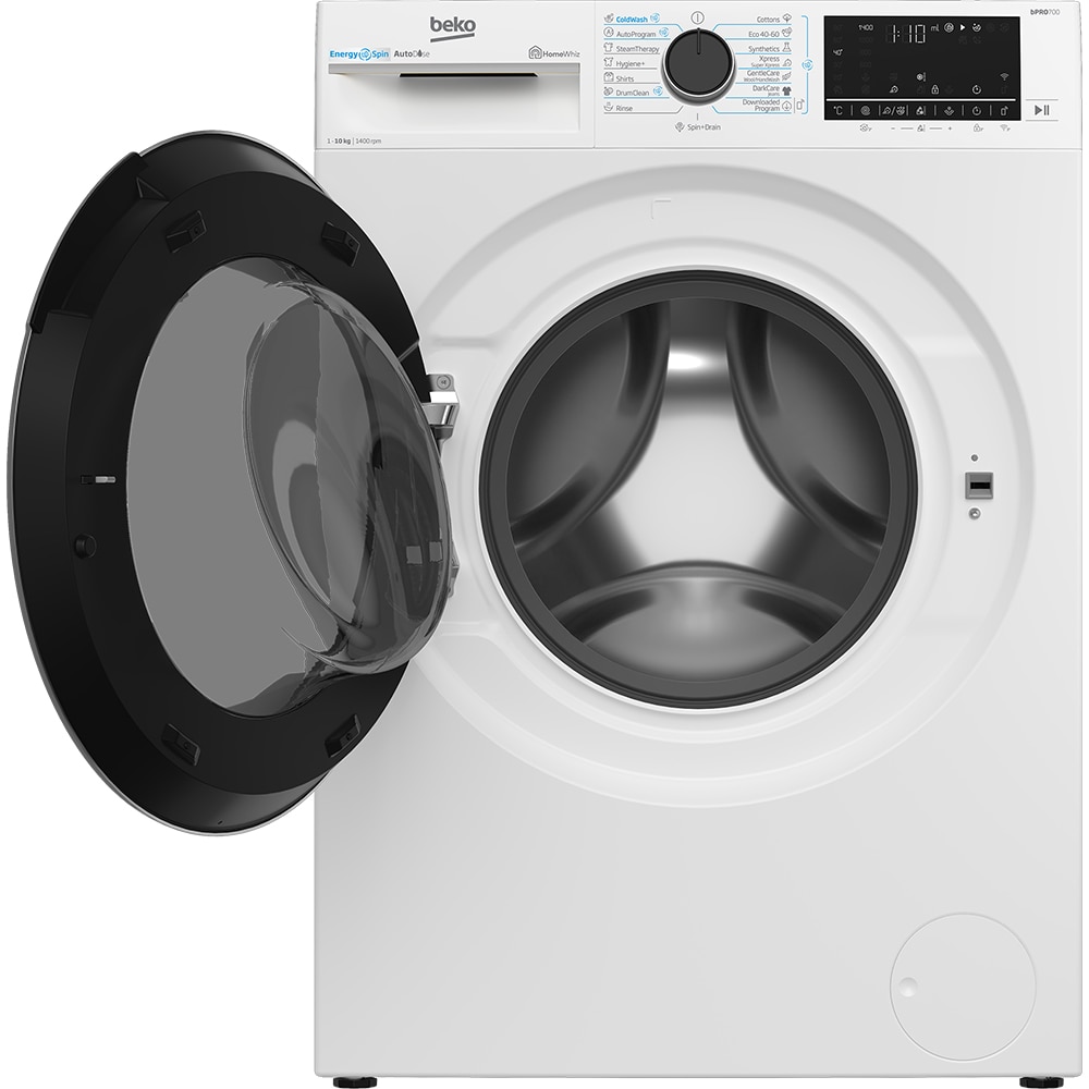 Masina de spalat rufe frontala BEKO B7WFU810416WB2 ES, EnergySpin, SteamCure, 10 kg, 1400rpm, Clasa A, Wi-Fi, alb