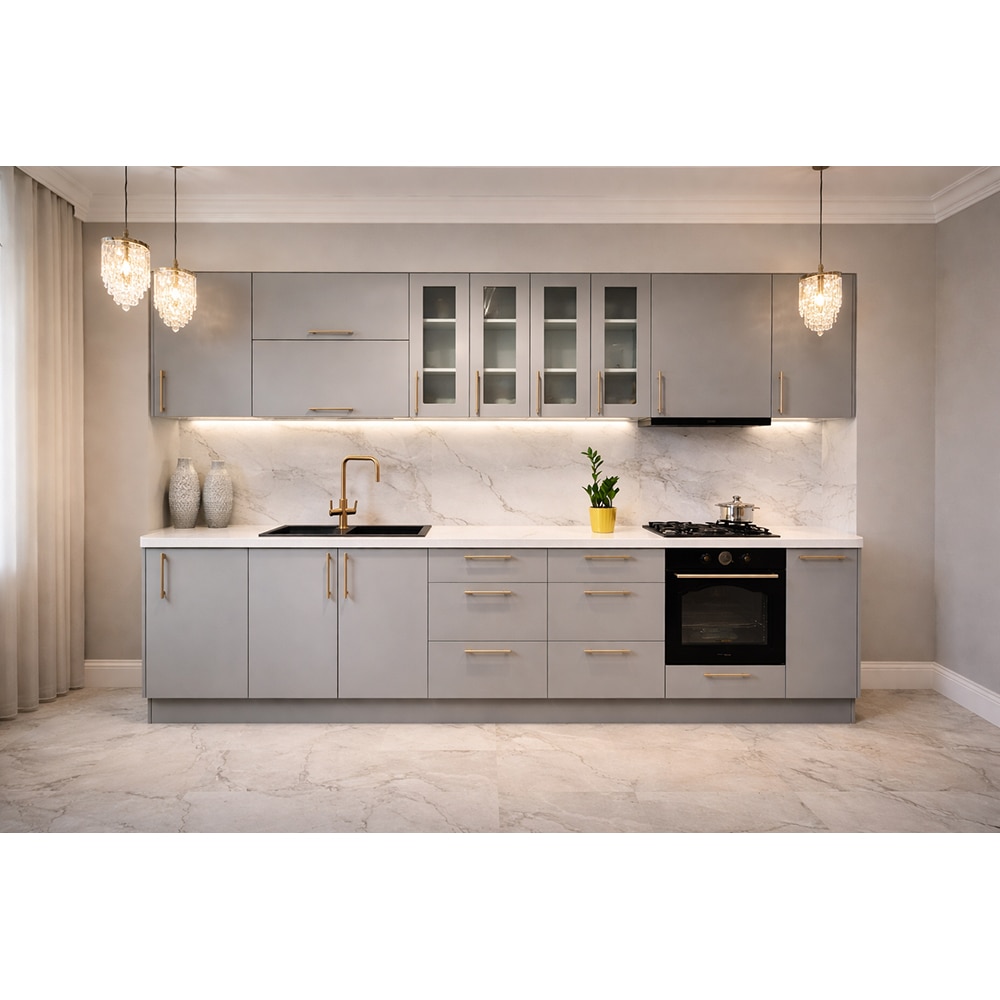 Mobila bucatarie Balsamita, PAL, 330 x 60 x 216 cm, gri