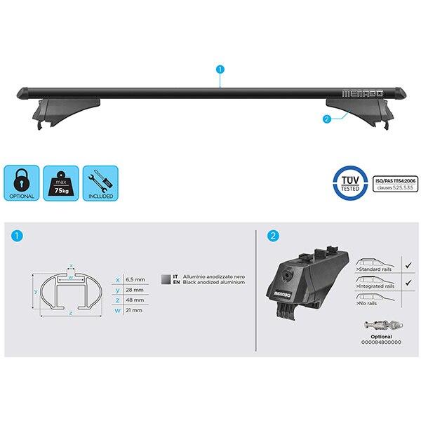 Bare transversale MENABO Tiger, Ford B-Max, 2012-Prezent, 120 cm