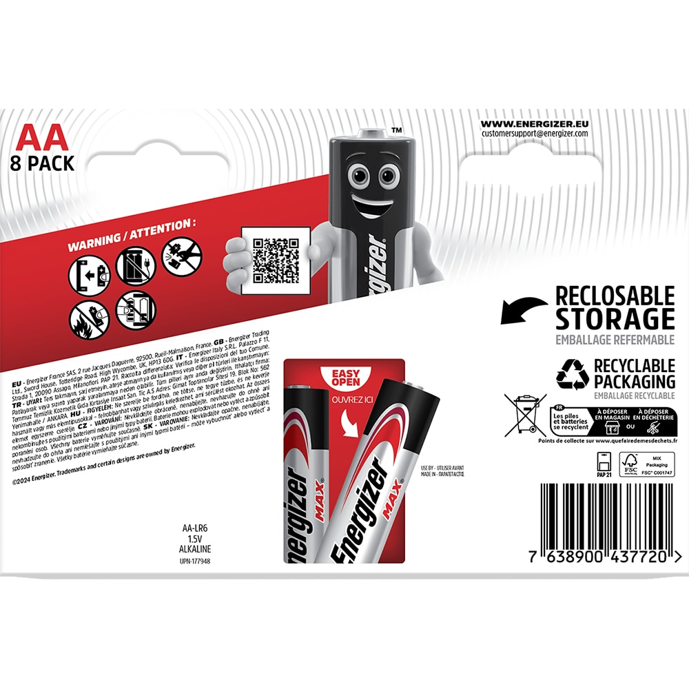 Baterii alcaline ENERGIZER AA, 1.5V, 8 bucati