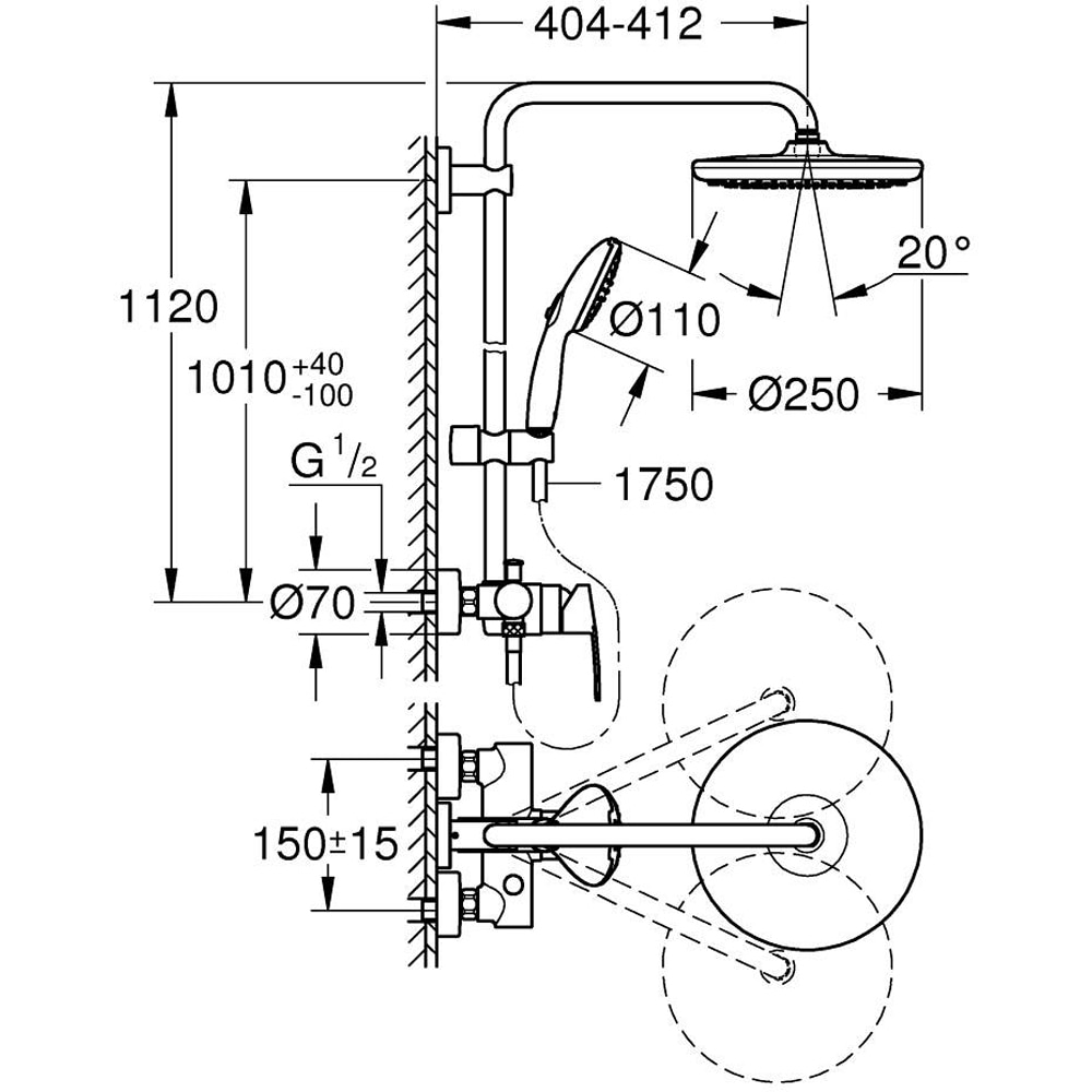 Sistem dus GROHE Vitalio Start 250 26679001, 2 functii, crom