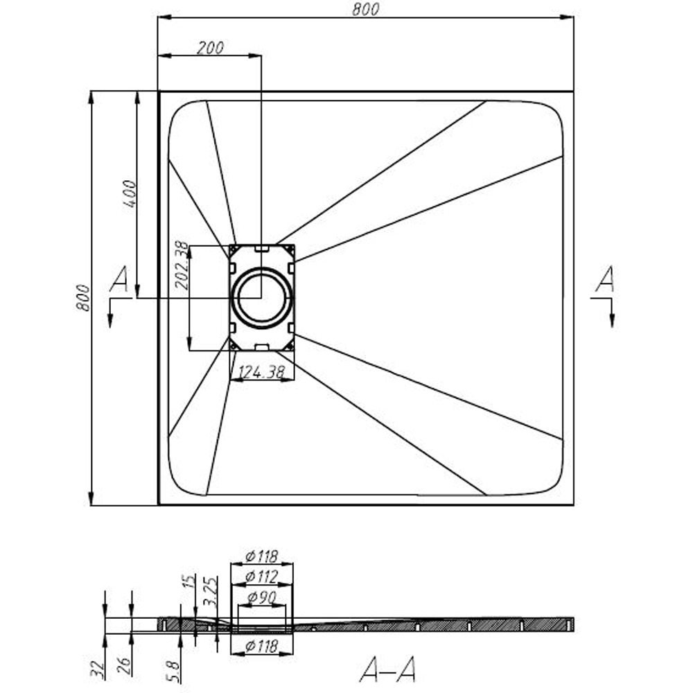 Cadita dus SANOTECHNIK 8080B, 80 x 80 cm, SMC, negru