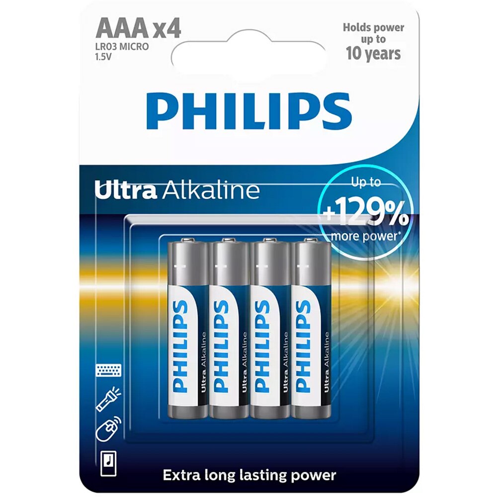 Baterie alcalina PHILIPS LR03E4B, AAA, 4 bucati