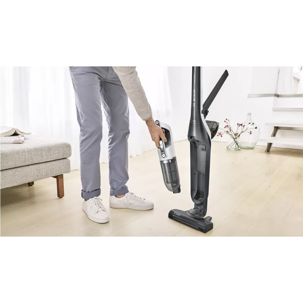 Aspirator vertical 2in1 BOSCH Flexxo Gen2 Seria 4 BCH3K2801, 0.4l, 25.2V, autonomie max 55 min, Sistem RobustAir, argintiu-negru