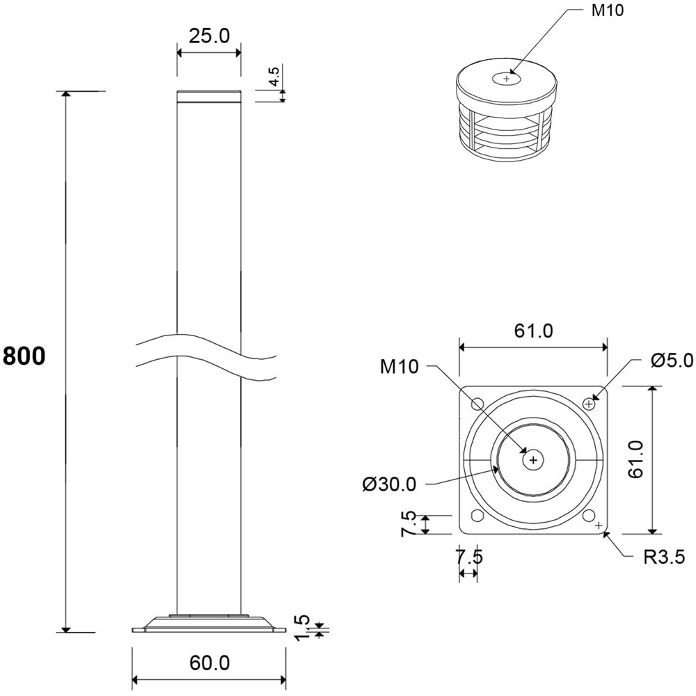 Picior mobila 112876, otel, 80 cm, alb