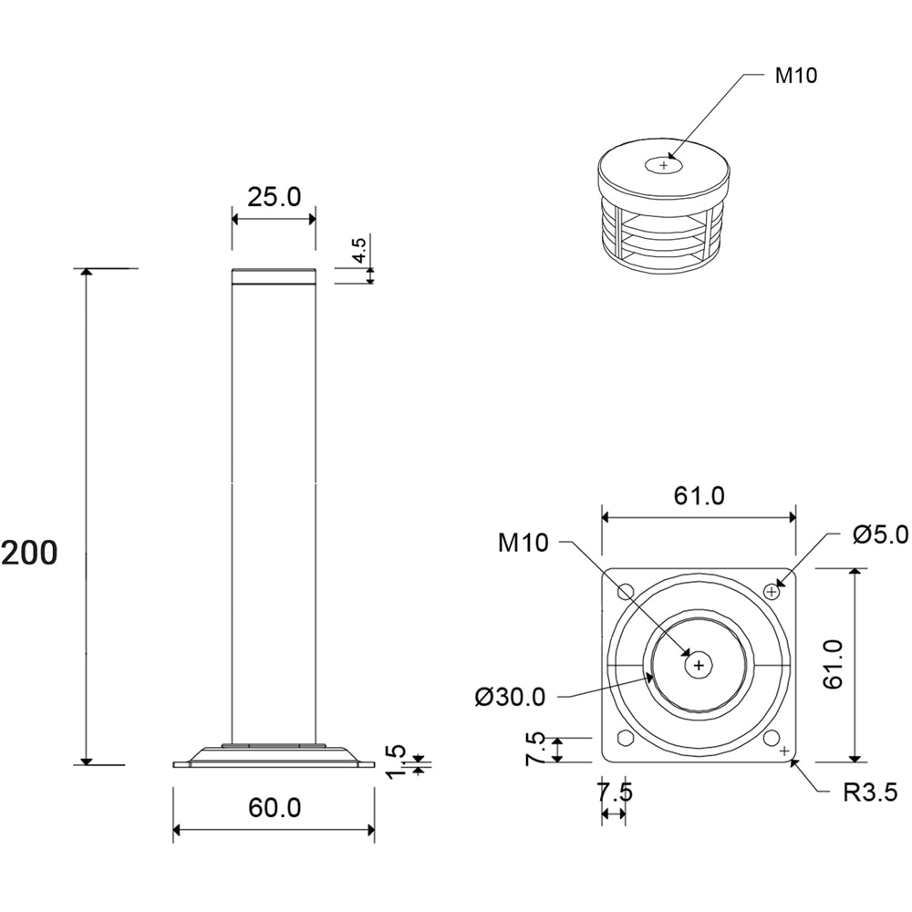 Picior mobila 112879, otel, 20 cm, alb