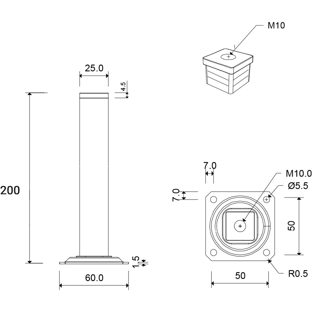 Picior mobila 112880, otel, 20 cm, negru