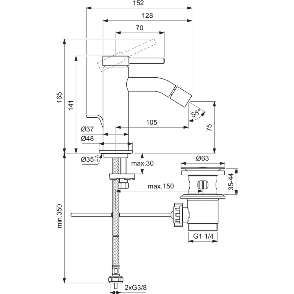 Baterie bideu IDEAL STANDARD Ceraline Nuovo BD765AA, alama sanitara, crom