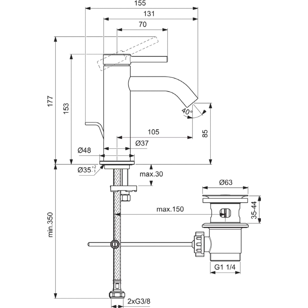 Baterie lavoar IDEAL STANDARD Ceraline Nuovo BD846AA, alama sanitara, crom