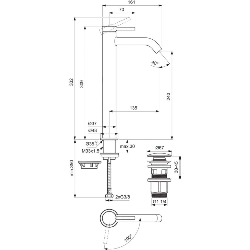 Baterie lavoar IDEAL STANDARD Ceraline Nuovo BD960AA, Pipa inalta, alama sanitara, crom