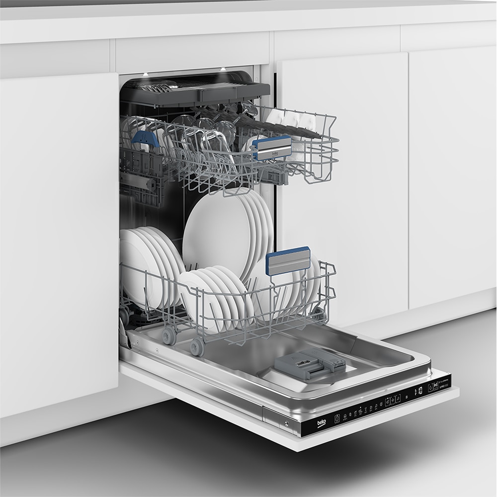 Masina de spalat vase incorporabila BEKO BDIS38050Q, 10 seturi, 8 programe, 45 cm, Clasa B, panou comanda negru