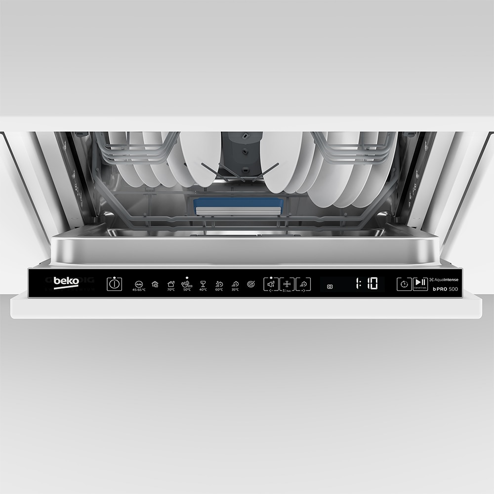 Masina de spalat vase incorporabila BEKO BDIS38050Q, 10 seturi, 8 programe, 45 cm, Clasa B, panou comanda negru