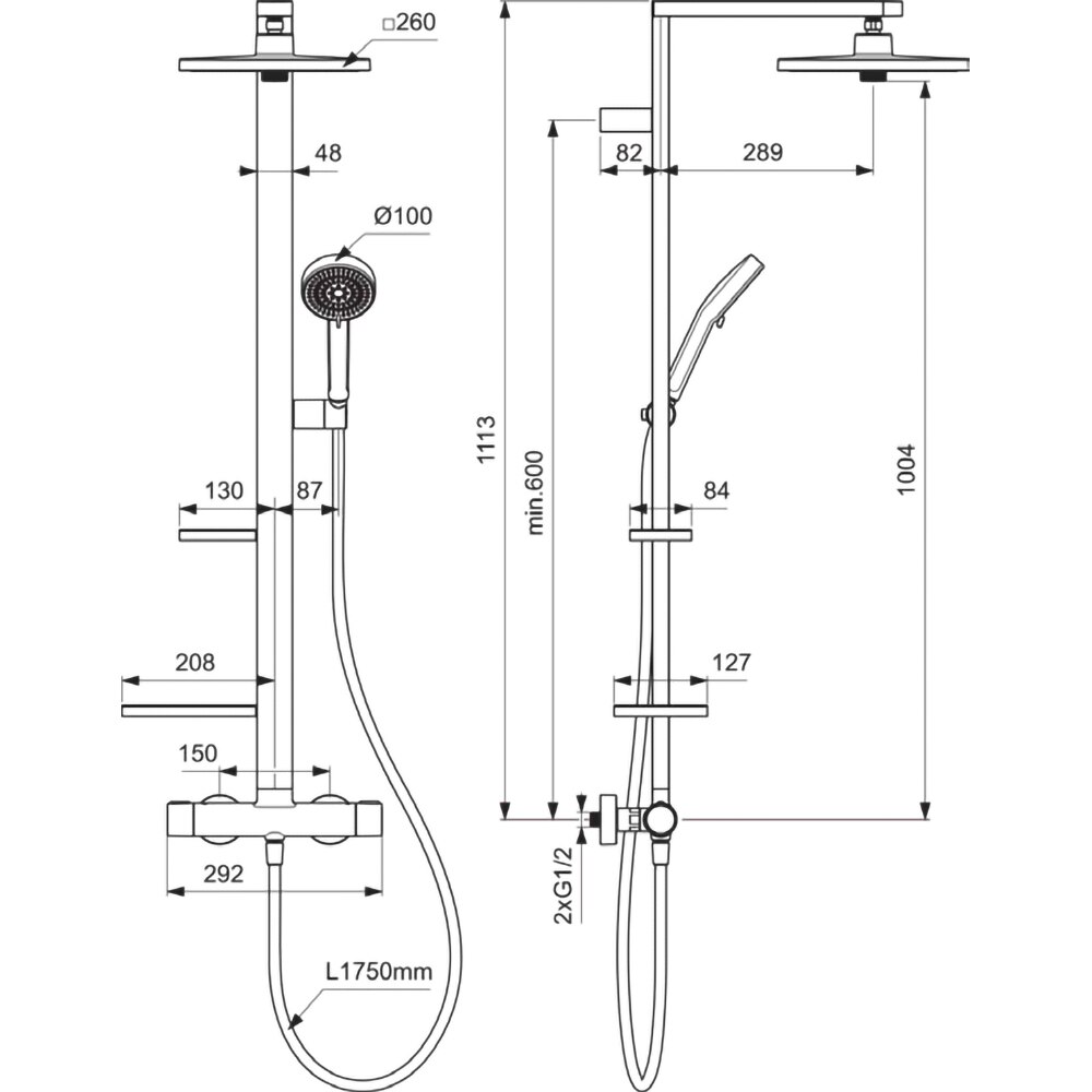 Sistem dus IDEAL STANDARD Ceratherm ALU+ BE210SI 26, termostat, 2 functii, argintiu