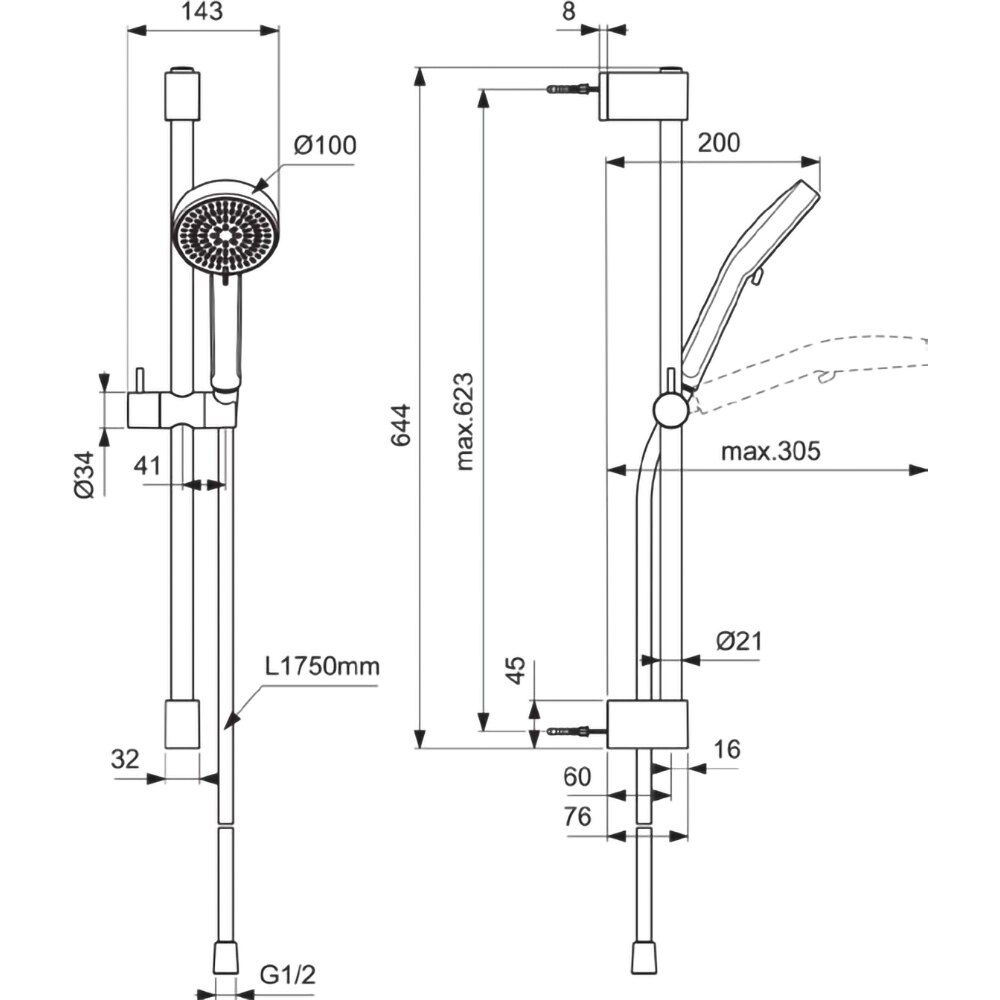 Set dus IDEAL STANDARD IdealRain BE233AA 2 10, 2 functii, crom