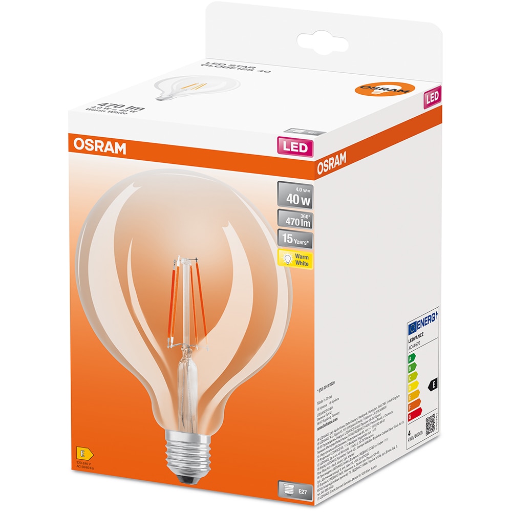 Bec LED OSRAM filament, E27, 4W (40W), 470lm, lumina calda