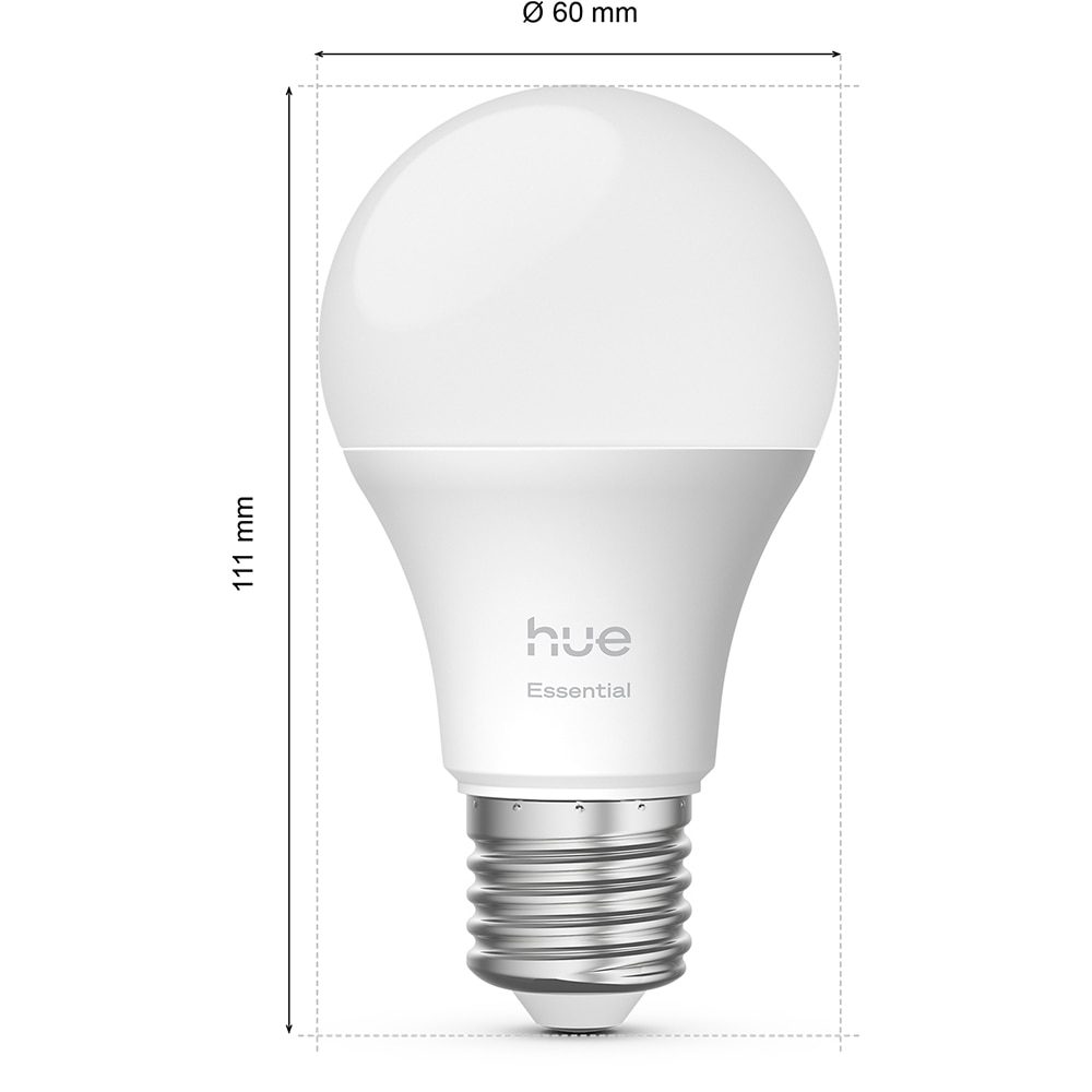 Bec LED PHILIPS HUE Essential, E27, 8W, 806lm, Wi-Fi, lumina variabila, compatibil Alexa, Google Assistant