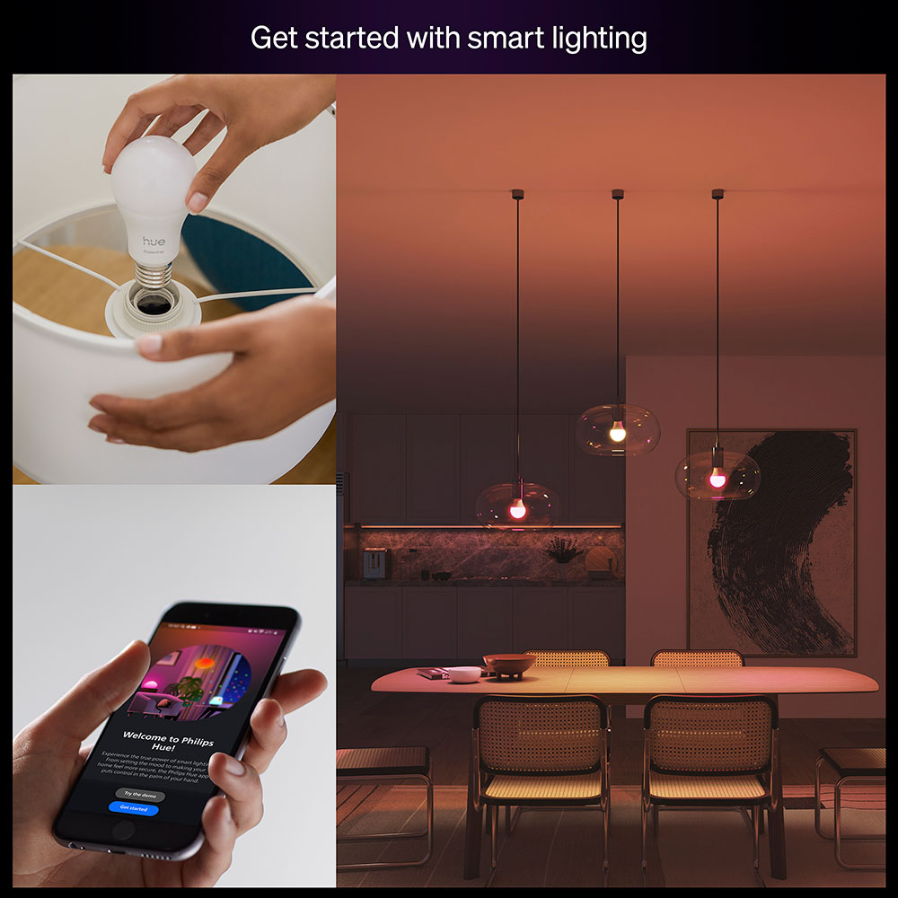 Bec LED PHILIPS HUE Essential, E27, 8W, 806lm, Wi-Fi, lumina variabila, compatibil Alexa, Google Assistant