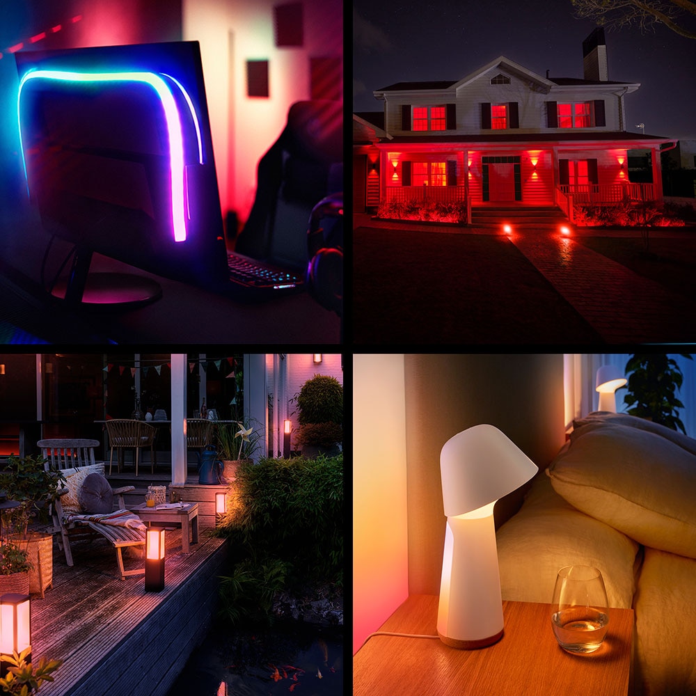 Kit 3 becuri LED Smart PHILIPS Hue Essential, E27, 8W, 806lm, Wi-Fi, lumina variabila + Consola