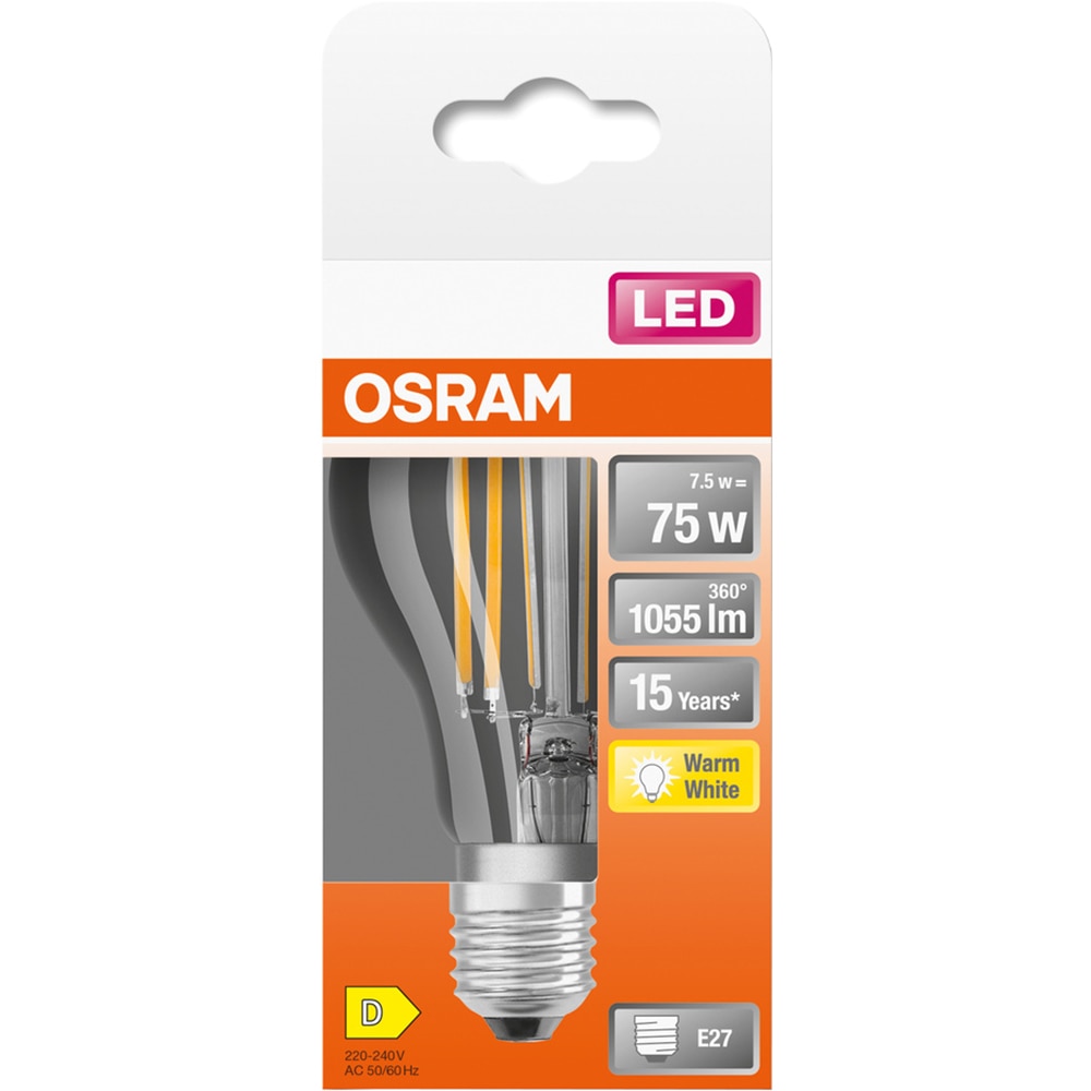 Bec LED OSRAM filament, E27, 7.5W, 1055lm, lumina calda