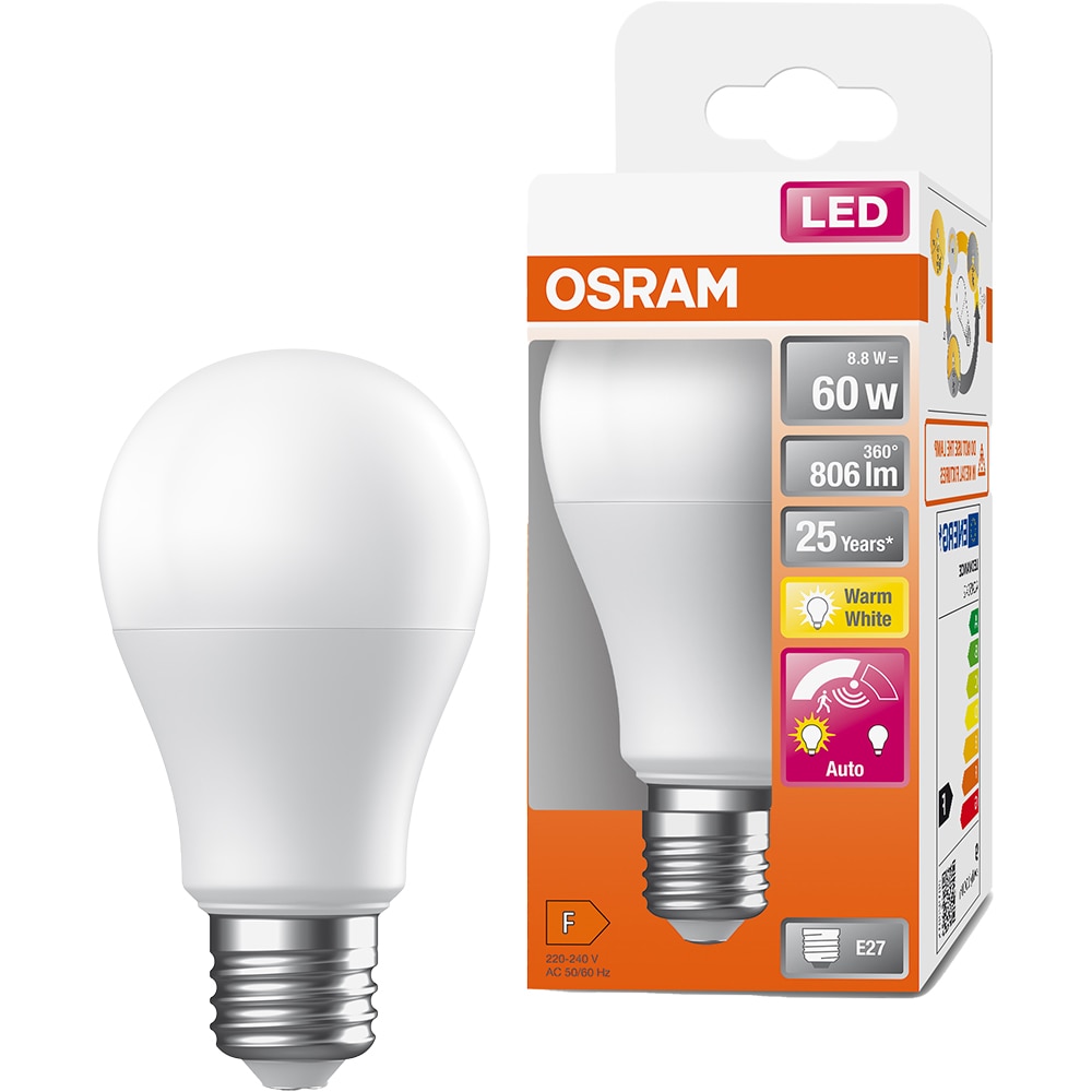 Bec LED OSRAM cu senzor miscare, E27, 9W, 806lm, lumina calda