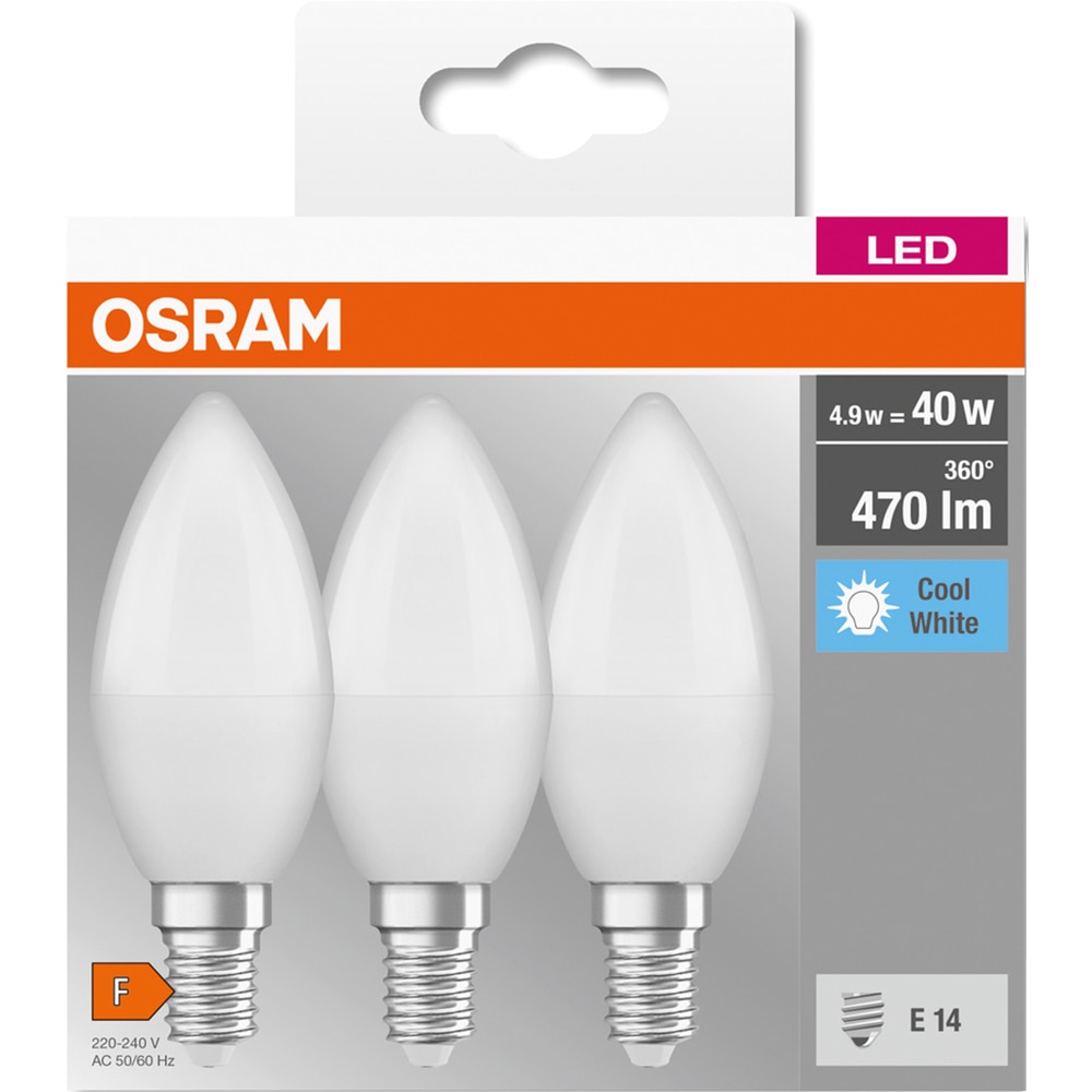 Set 3 becuri LED OSRAM, E14, 4.9W, 470lm, lumina neutra