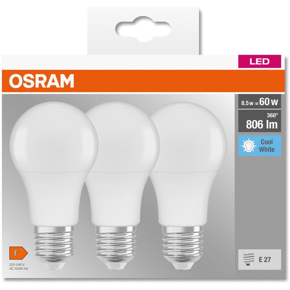 Set 3 becuri LED OSRAM, E27, 8.5W, 806lm, lumina neutra