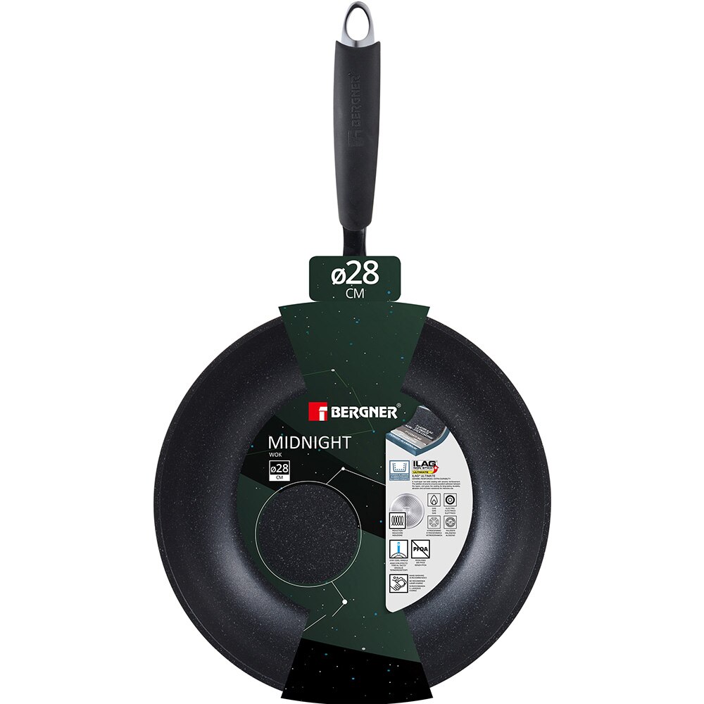 Tigaie wok BERGNER Midnight BG-30129-GR, 28cm, aluminiu, negru