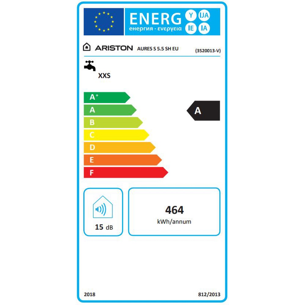 Instant apa calda electric ARISTON Aures Slim, 3.9 l/min, 5500W, IP25, Limitator dublu termic, alb-gri