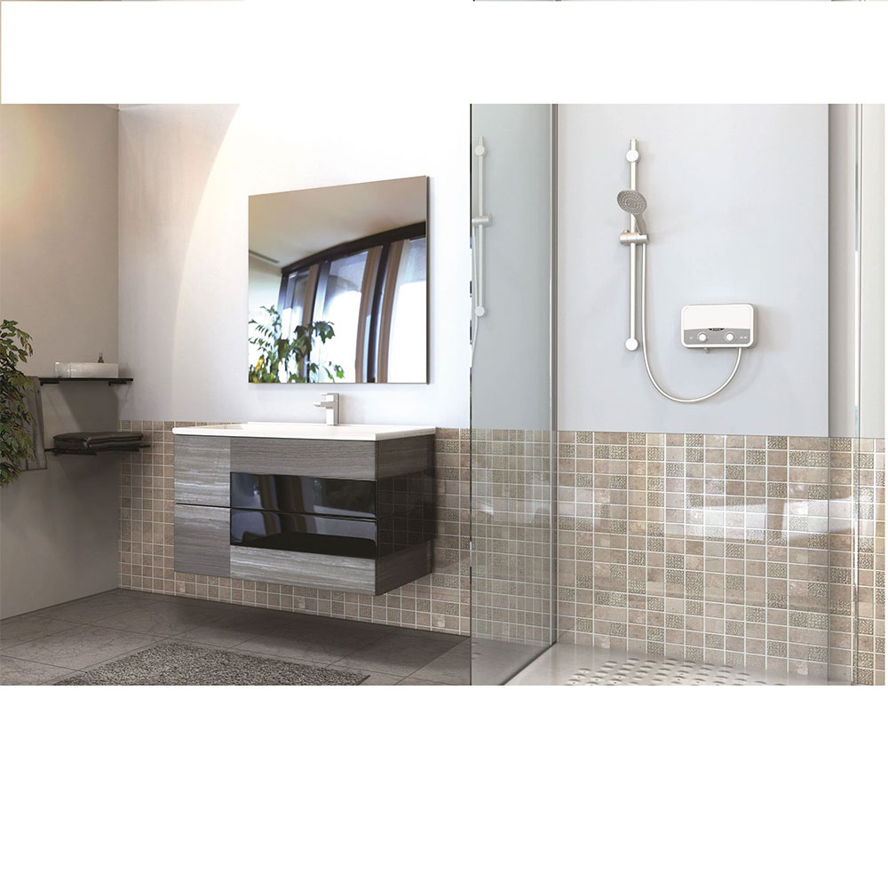 Instant apa calda electric ARISTON Aures Slim Flow, 3.9 l/min, 5500W, IP25, Limitator dublu termic, alb-gri