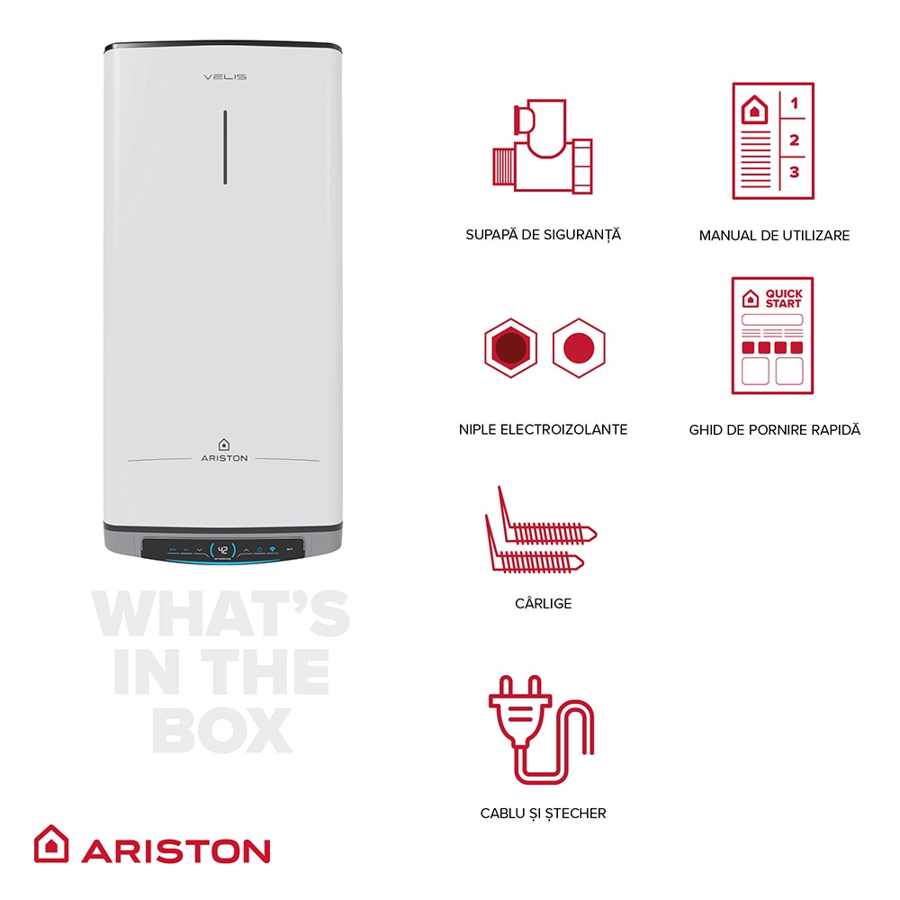 Boiler electric ARISTON Velis Dune, Wi-Fi, 80L, 1500W, alb