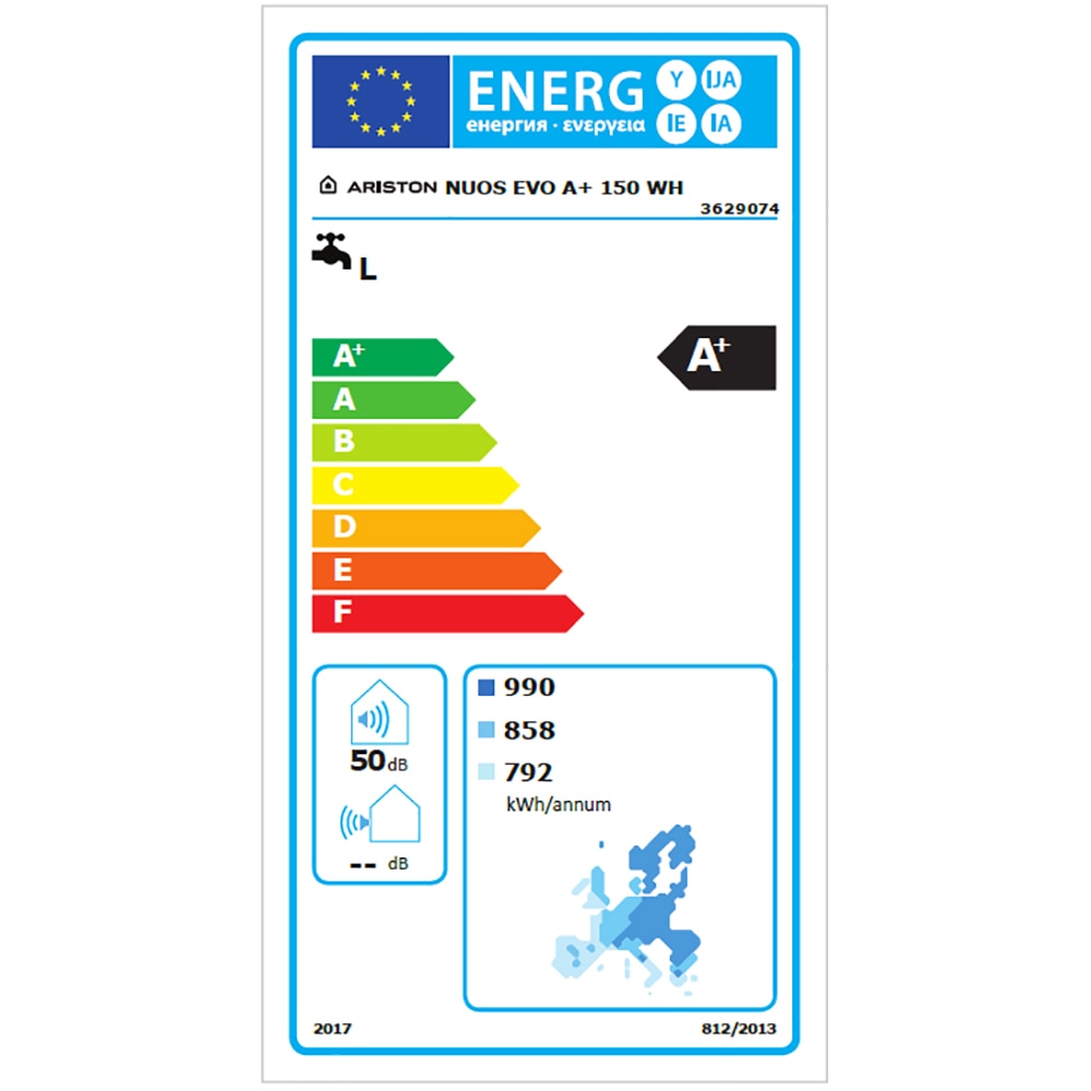 Boiler electric cu pompa de caldura ARISTON Nuos Evo A Plus, 150l, 1200W, alb