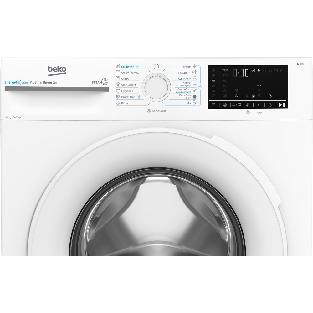 Masina de spalat rufe frontala BEKO BM3WFU49413WW, EnergySpin, SteamCure, 9 kg, 1400rpm, Clasa A, alb