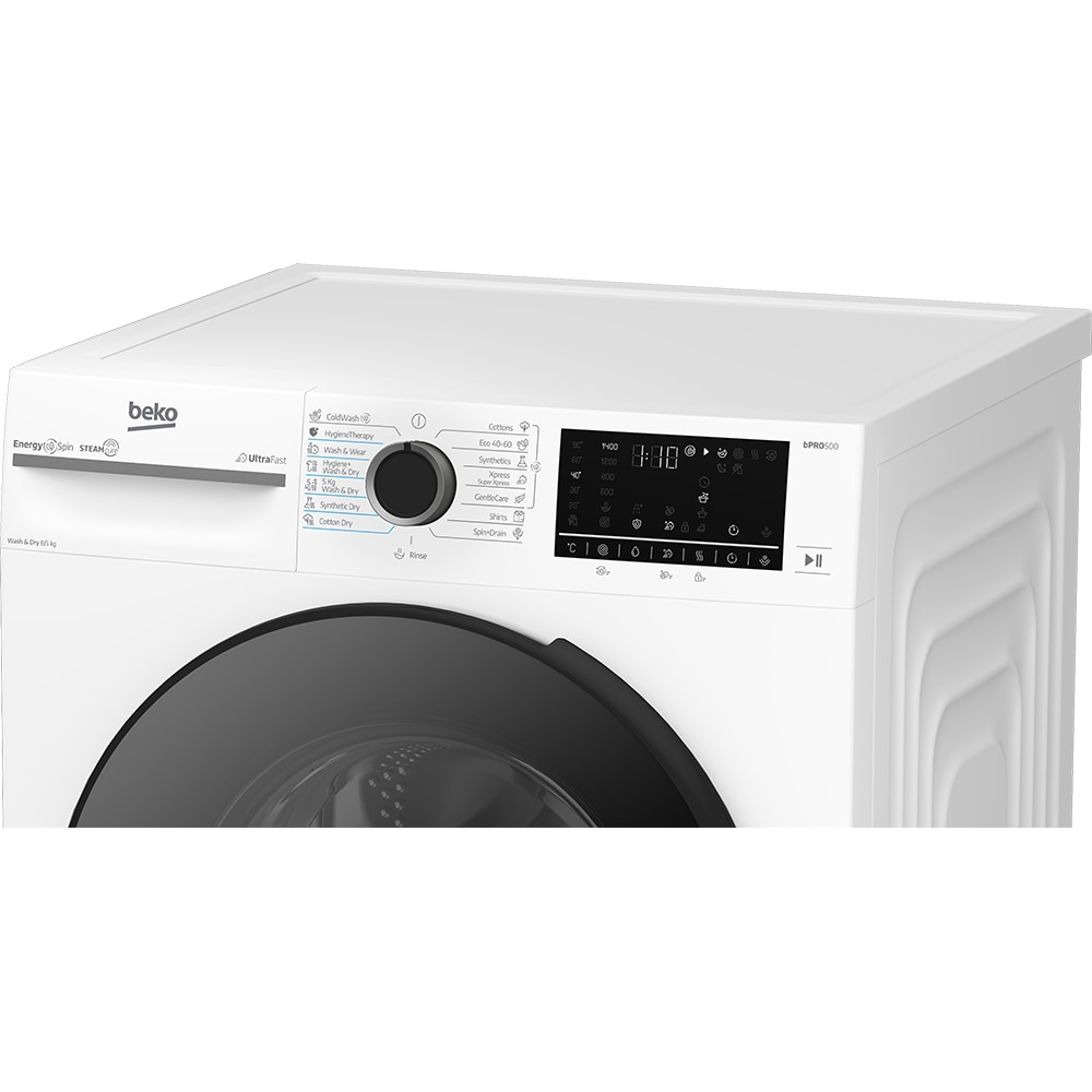 Masina de spalat rufe frontala cu uscator BEKO BM5DFST68442W, SteamCure, 8/5 kg, 1400 rpm, Clasa A/D, alb