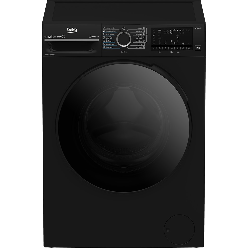 Masina de spalat rufe frontala cu uscator BEKO BM5DFT49442PB, SteamCure, 9/6 kg, 1400 rpm, Clasa A/D, negru