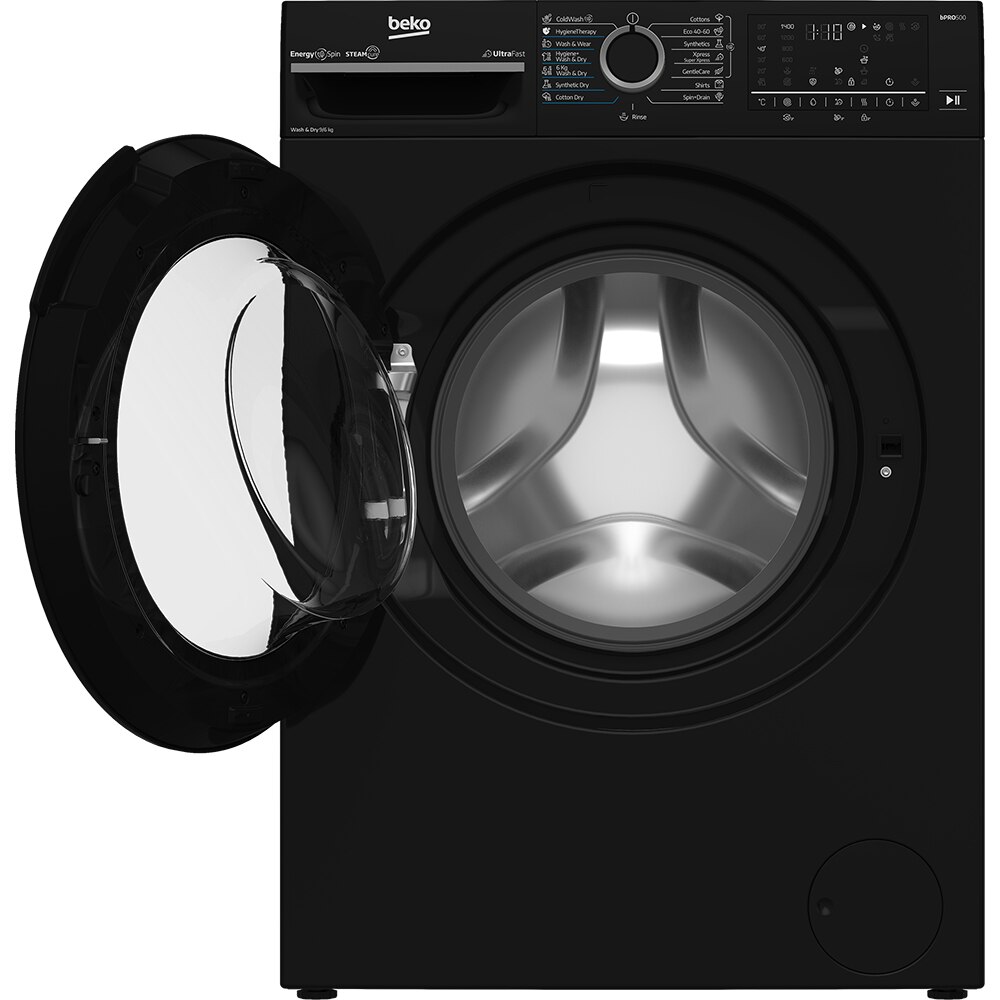 Masina de spalat rufe frontala cu uscator BEKO BM5DFT49442PB, SteamCure, 9/6 kg, 1400 rpm, Clasa A/D, negru