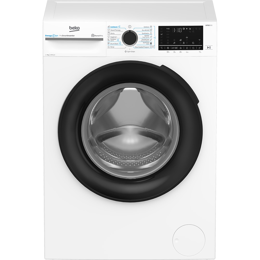 Masina de spalat rufe frontala BEKO BM5WFSU69415W, EnergySpin, SteamCure, 9 kg, 1400rpm, Clasa A, Wi-Fi, alb