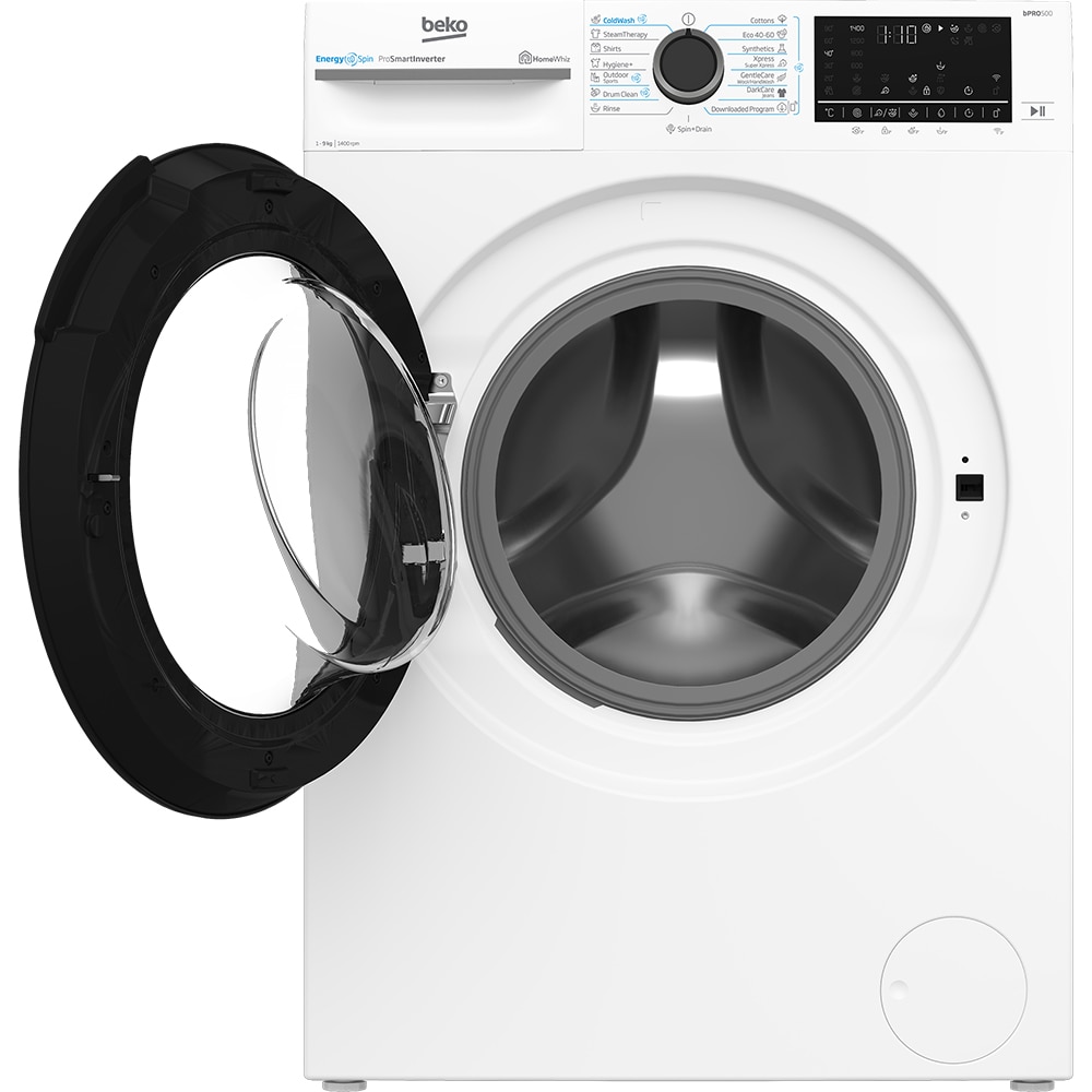 Masina de spalat rufe frontala BEKO BM5WFSU69415W, EnergySpin, SteamCure, 9 kg, 1400rpm, Clasa A, Wi-Fi, alb