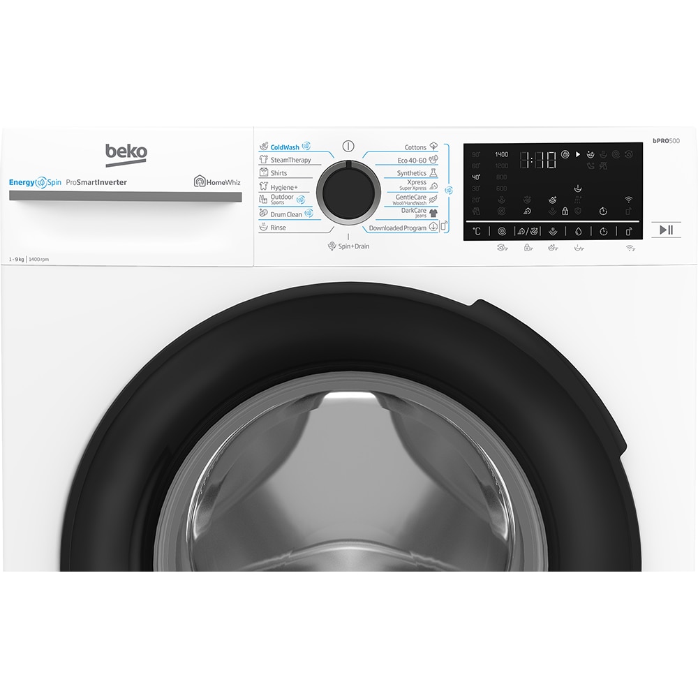 Masina de spalat rufe frontala BEKO BM5WFSU69415W, EnergySpin, SteamCure, 9 kg, 1400rpm, Clasa A, Wi-Fi, alb