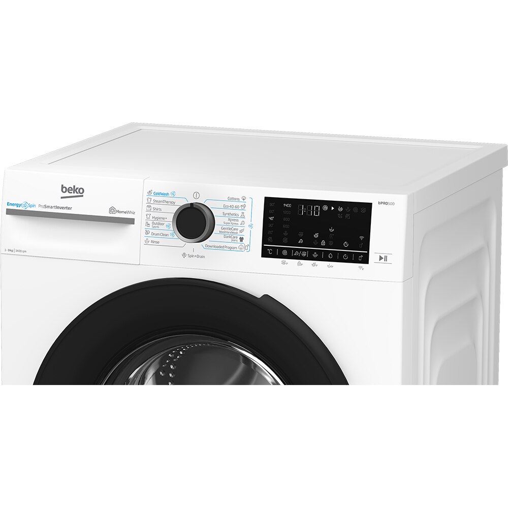 Masina de spalat rufe frontala BEKO BM5WFSU69415W, EnergySpin, SteamCure, 9 kg, 1400rpm, Clasa A, Wi-Fi, alb