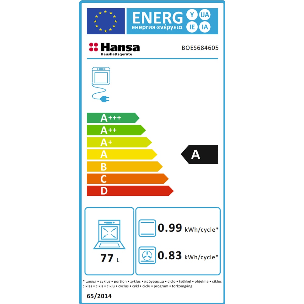 Cuptor incorporabil HANSA BOES684605, Electric, Autocuratare Steam Cleaning, 77 litri, Clasa A, negru