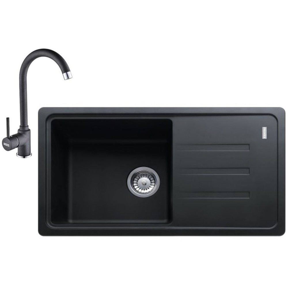 Pachet chiuveta FRANKE BSG 611-78 S, 1 cuva, picurator reversibil, compozit granit + baterie Pola, negru