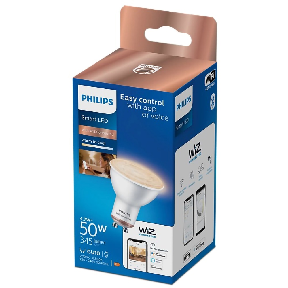 Bec LED Smart PHILIPS 8719514372320, GU10, 4.7W, 400lm, Wi-Fi, lumina variabila, compatibil Alexa, Google Assistant
