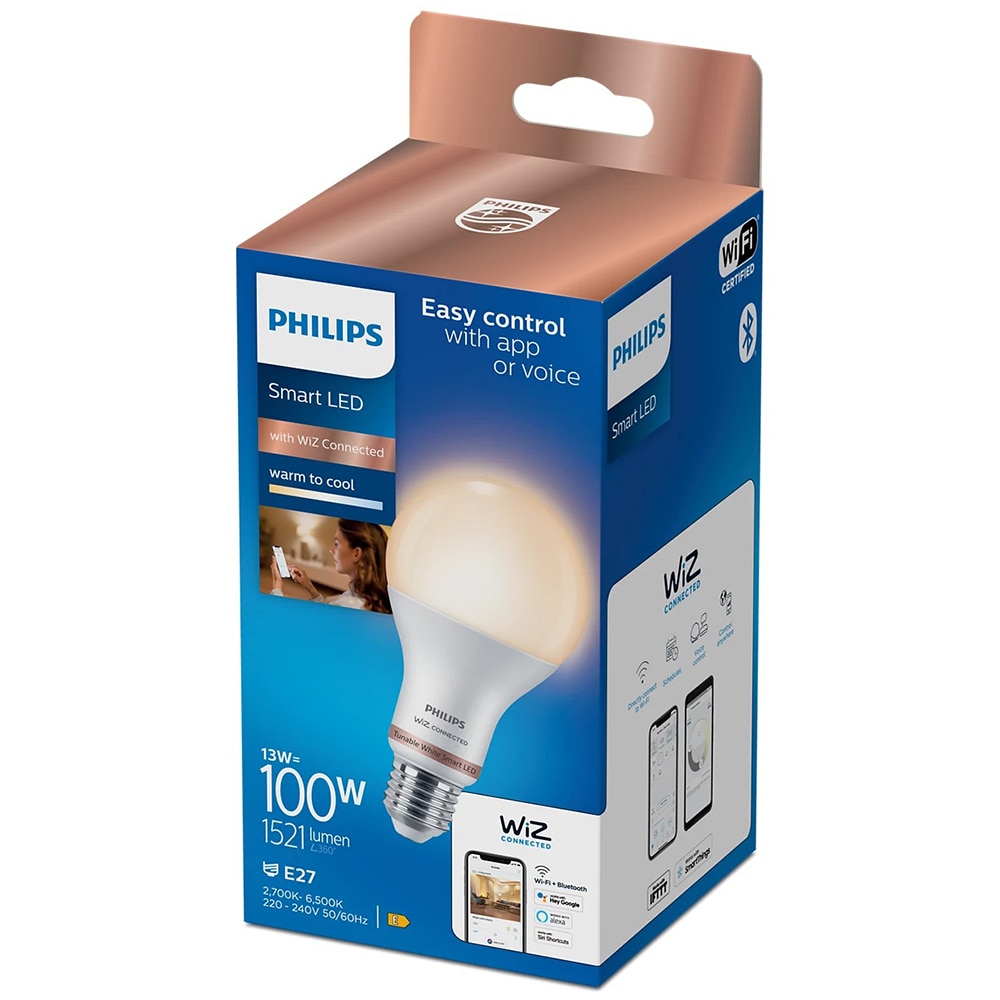 Bec LED Smart PHILIPS 8719514372528, E27, 13W, 1521lm, Wi-Fi, lumina variabila, compatibil Alexa, Google Assistant