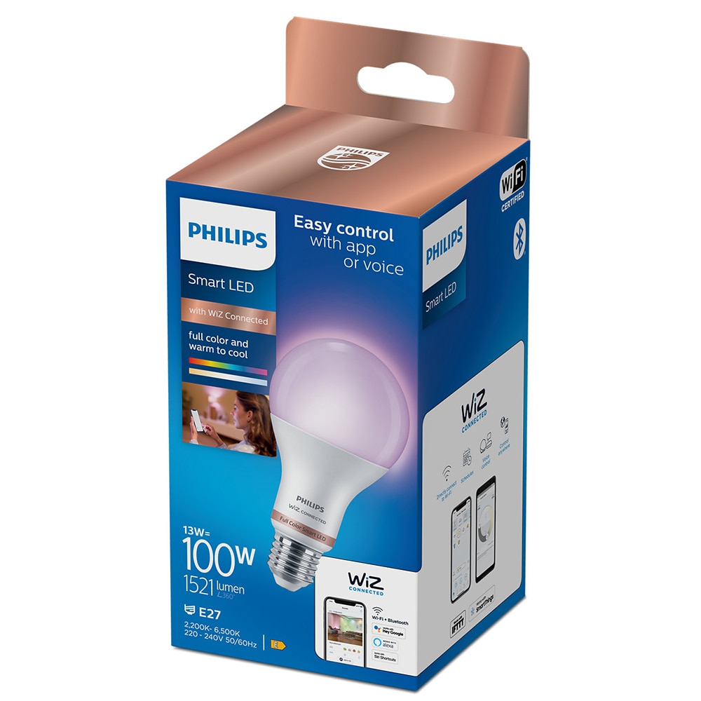 Bec LED Smart PHILIPS 8719514372542, E27, 13W, 1521lm, Bluetooth, Wi-Fi, lumina variabila, compatibil Alexa, Google Assistant