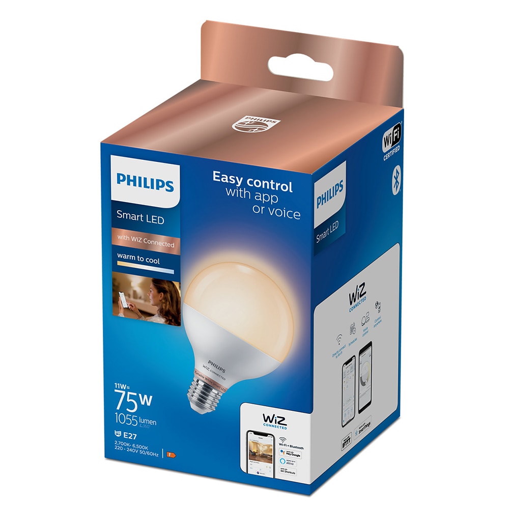 Bec LED Smart PHILIPS 8719514372603, E27, 11W, 1055lm, Bluetooth, Wi-Fi, lumina alba, compatibil Alexa, Google Assistant