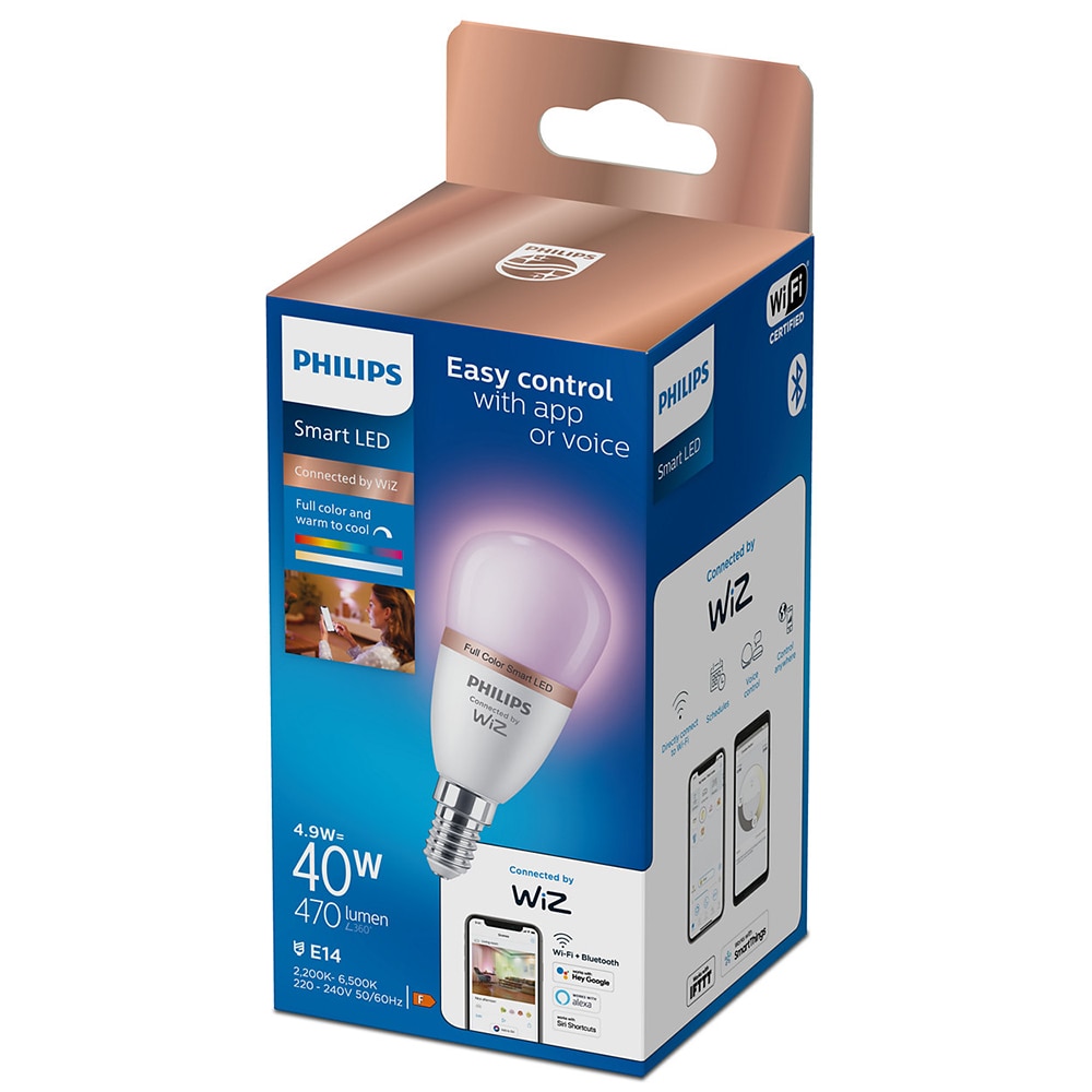 Bec LED Smart PHILIPS 8719514437333, E14, 4.9W, 470lm, Wi-Fi, lumina variabila, compatibil Alexa, Google Assistant