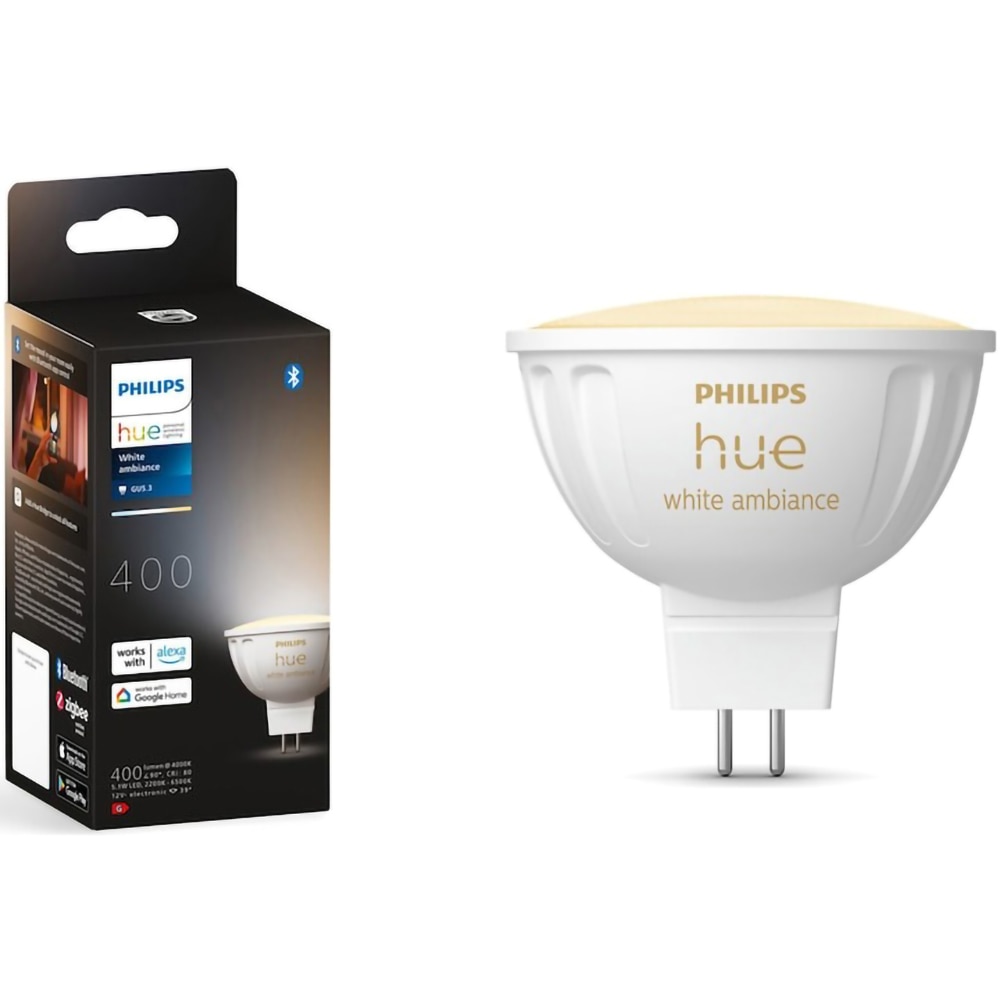 Bec LED Smart PHILIPS Hue 8719514491342, G5.3, 5.1W, 400lm, Wi-Fi, lumina variabila, compatibil Alexa, Google Assistant
