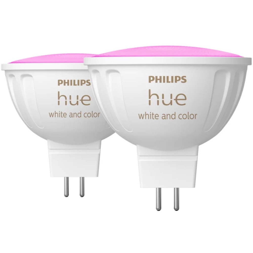 Set 2 becuri LED PHILIPS HUE, GU5.3, 6.3W, 400lm, Wi-Fi, lumina variabila, compatibil Alexa, Google Assistant